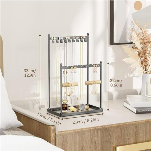 Black 3 Tier Jewelry Stand Necklace Earring Bracelet Ring Holder Organizer - Picture 5 of 8